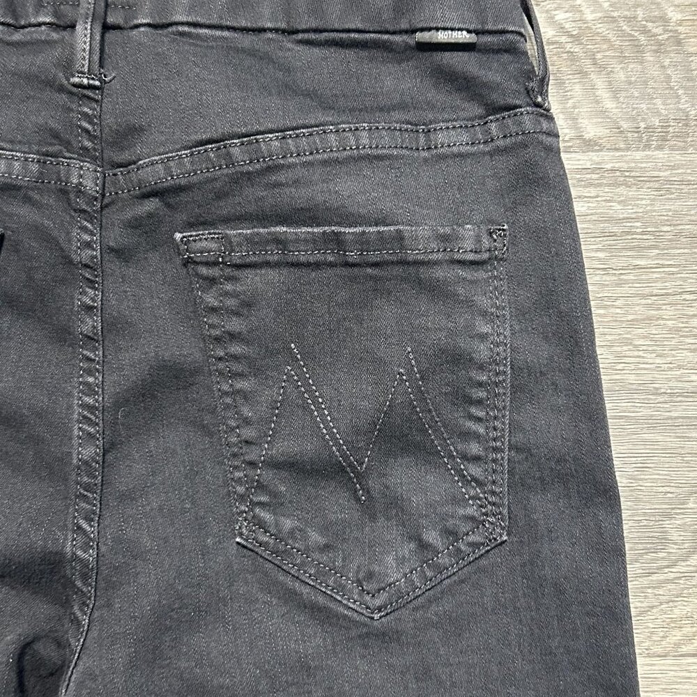 MOTHER Size 28 High Waisted Looker Ankle Fray Quilty Glitter Racer Jeans Black - Picture 10 of 13
